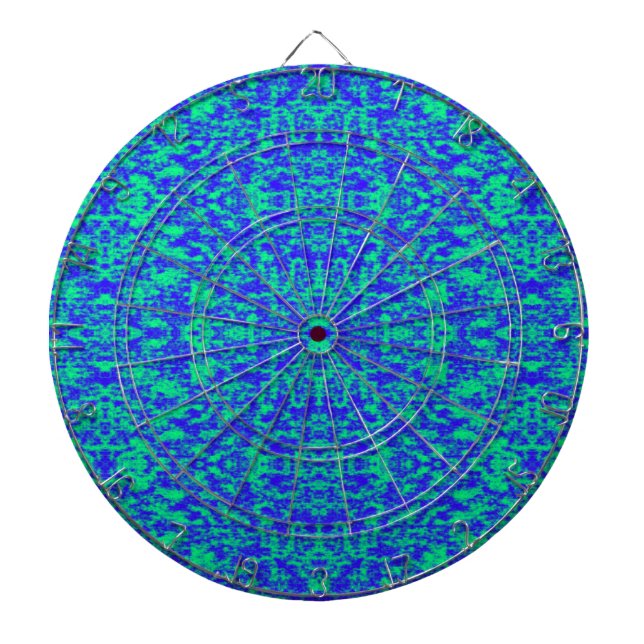 Abstract Fractal In Blue And Green Dartboard With Darts (Front)