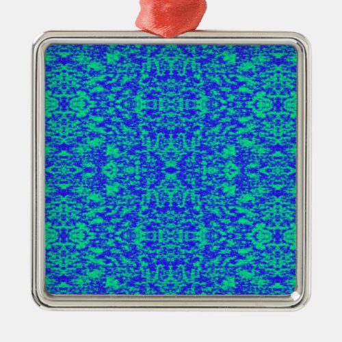 Abstract Fractal In Blue And Green Metal Ornament