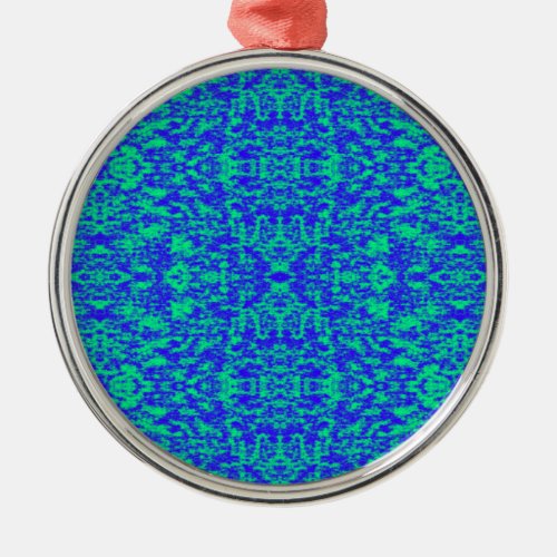 Abstract Fractal In Blue And Green Metal Ornament