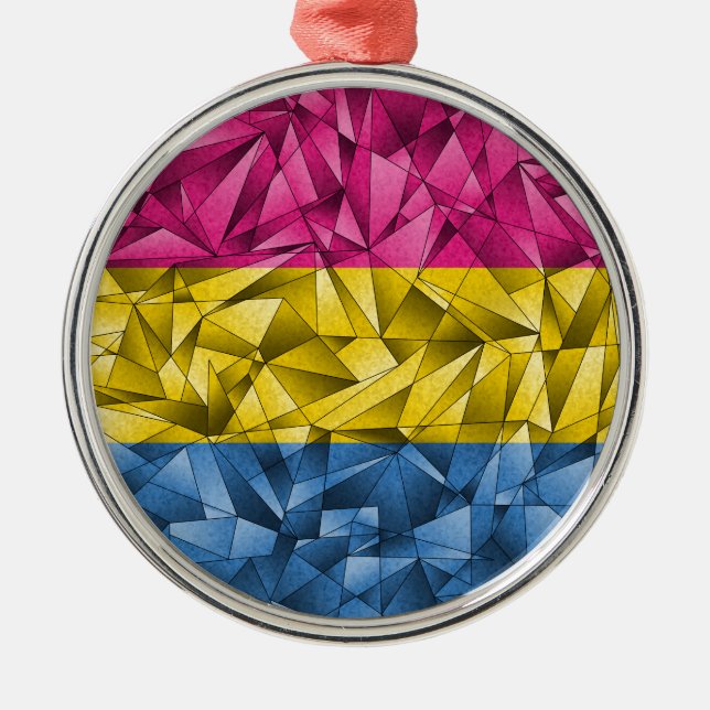 Abstract Fractal Triangles Pansexual Pride Flag Metal Ornament (Front)