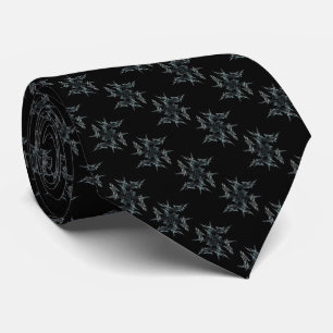 Abstract Fractal White Snowflake on Black Necktie