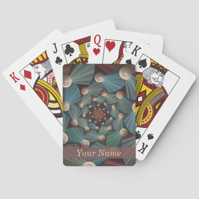 Abstract Fractal With Depth Brown Slate Blue Name Poker Cards (Back)