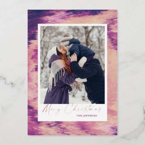 Abstract Frame Merry Christmas Photo Foil Holiday Card