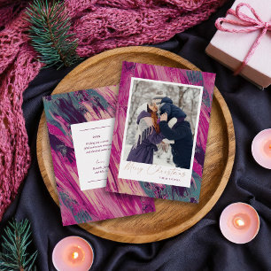 Abstract Frame Merry Christmas Photo Foil Holiday Card