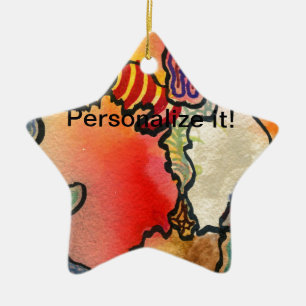 Abstract free form cells in multicolored star. ceramic ornament