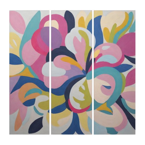 Abstract Freeform Floral Shapes Triptych