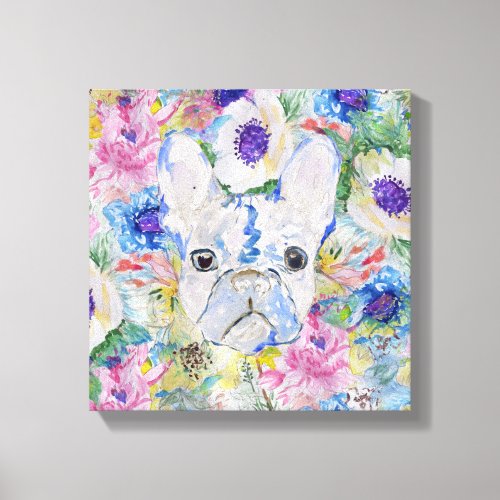 Abstract French bulldog floral watercolor paint Canvas Print