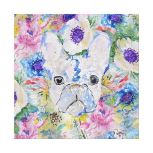 Abstract French bulldog floral watercolor paint Canvas Print