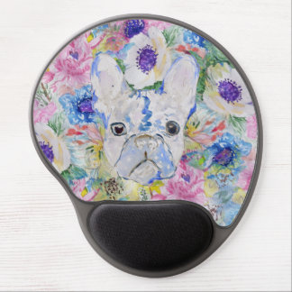 Abstract French bulldog floral watercolor paint Gel Mouse Pad