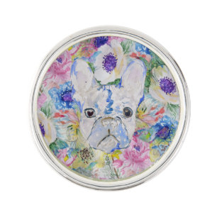 Abstract French bulldog floral watercolor paint Pin