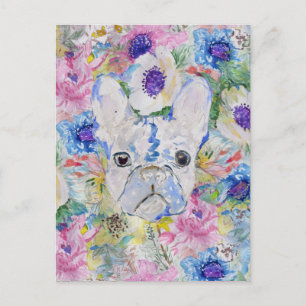 Abstract French bulldog floral watercolor paint Postcard