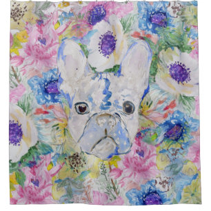Abstract French bulldog floral watercolor paint Shower Curtain