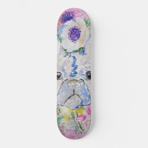 Abstract French bulldog floral watercolor paint Skateboard Deck