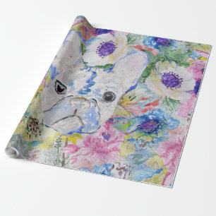 Abstract French bulldog floral watercolor paint Wrapping Paper