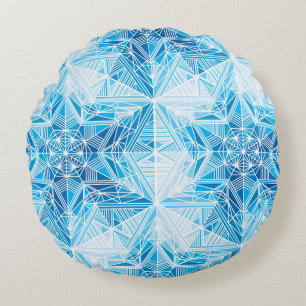 Abstract frozen star snowflakes seamless pattern round pillow