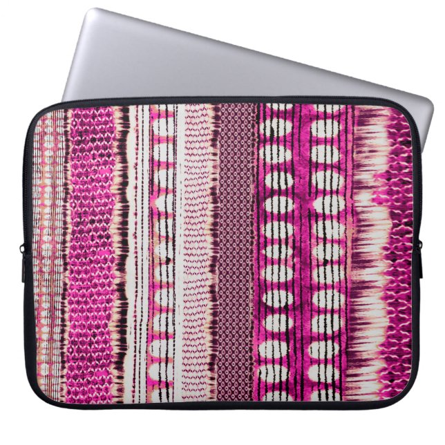 abstract fuchsia colorful ethnic border pattern laptop sleeve (Front)