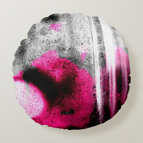 Abstract Fuchsia Grey and Black Grain Photo Art Round Pillow