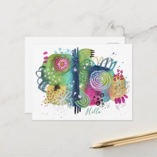 Abstract Fun Art Vibrant Colorful Modern Hello Postcard