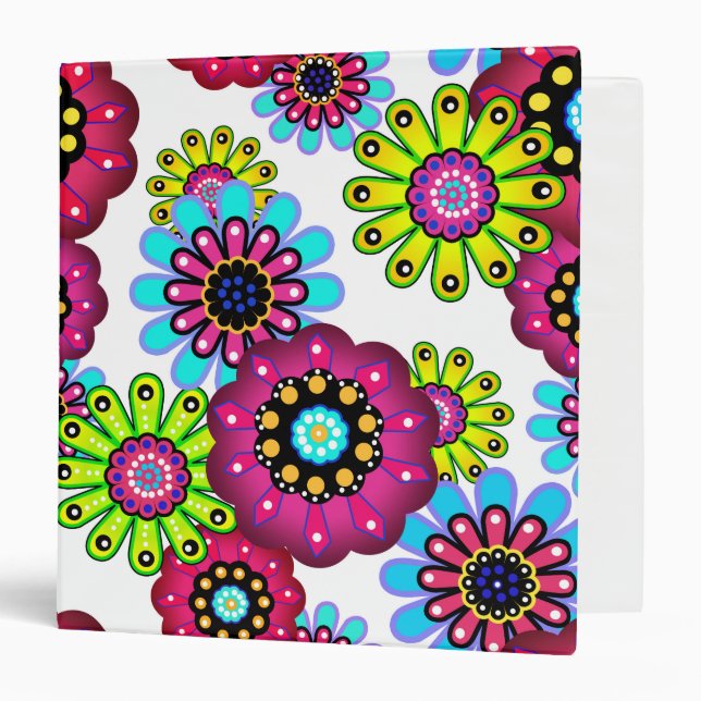 Abstract fun cartoon flowers floral kids scandinav 3 ring binder (Front/Inside)
