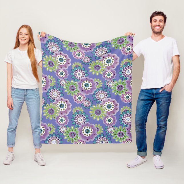 Abstract fun cartoon flowers floral kids scandinav fleece blanket (In Situ)