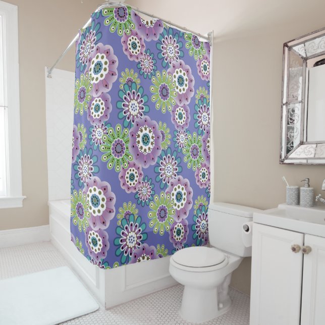 Abstract fun cartoon flowers floral kids scandinav shower curtain (In Situ)