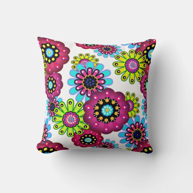 Abstract fun cartoon flowers floral kids scandinav throw pillow (Front)