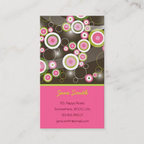 Abstract Fun Retro Funky Pink Circles Profile Card Business Card Templates