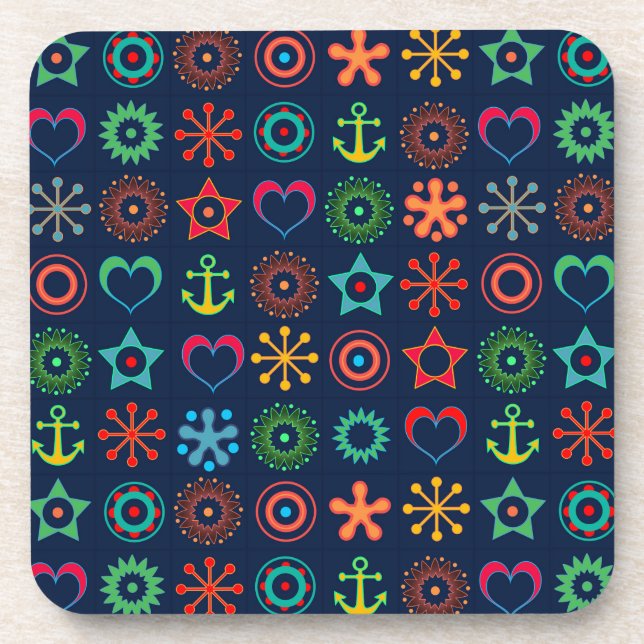 Abstract fun shapes retro design print beverage coaster (Front)