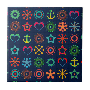 Abstract fun shapes retro design print ceramic tile