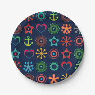 Abstract fun shapes retro design print paper plates