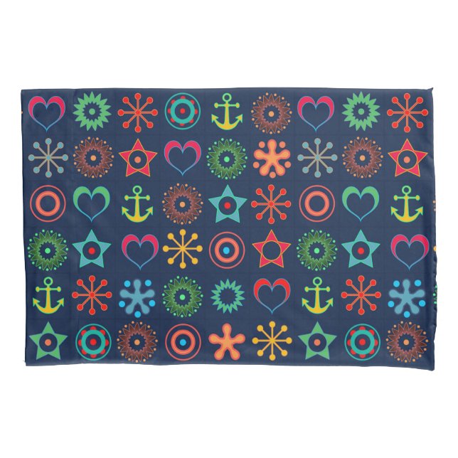 Abstract fun shapes retro design print pillow case (Front)