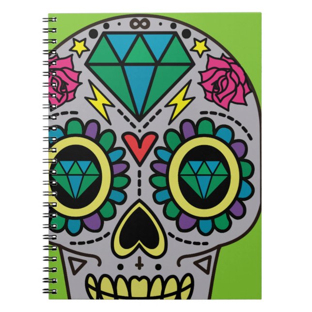 Abstract Funky Colorful sugar skull Notebook (Front)