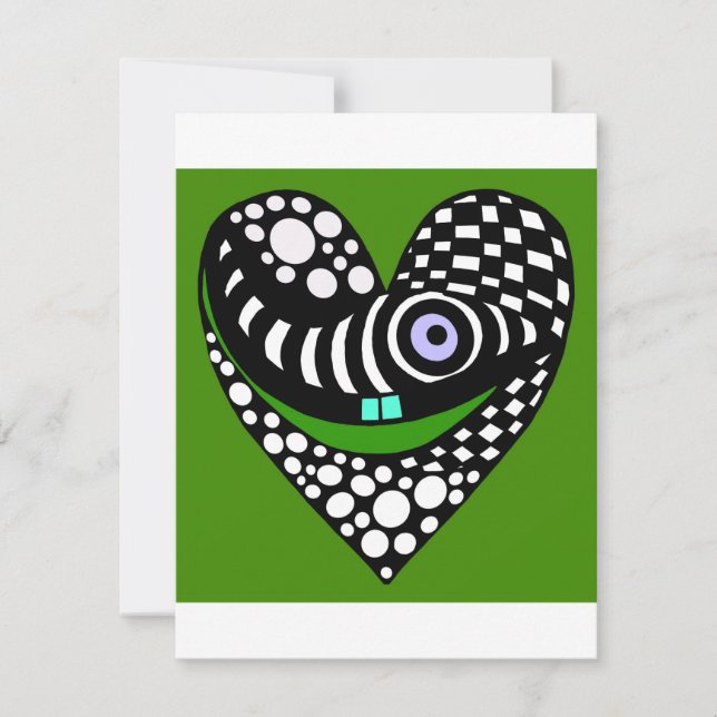 Abstract, funky green heart love valentine card (Front)