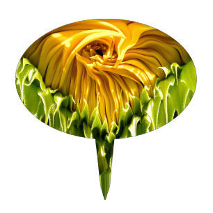 Abstract funky retro Sunflower, scared geometry  Cake Topper