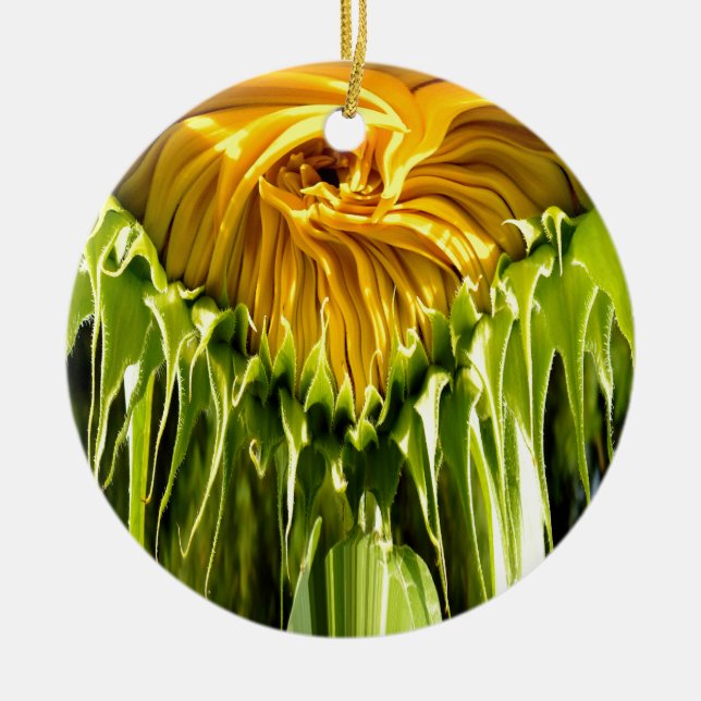 Abstract funky retro Sunflower, scared geometry  Ceramic Ornament (Front)