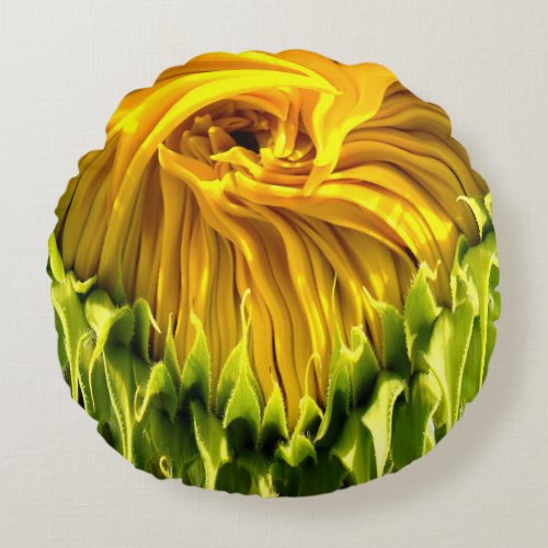 Abstract funky retro Sunflower scared geometry  Round Pillow