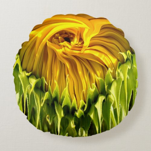 Abstract funky retro Sunflower scared geometry  Round Pillow