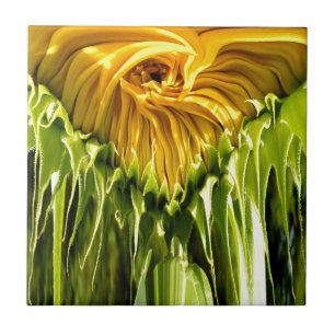 Abstract funky retro Sunflower, scared geometry Tile