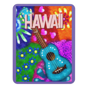 Abstract Funky Ukulele Floral Tropical Teal Purple Door Sign