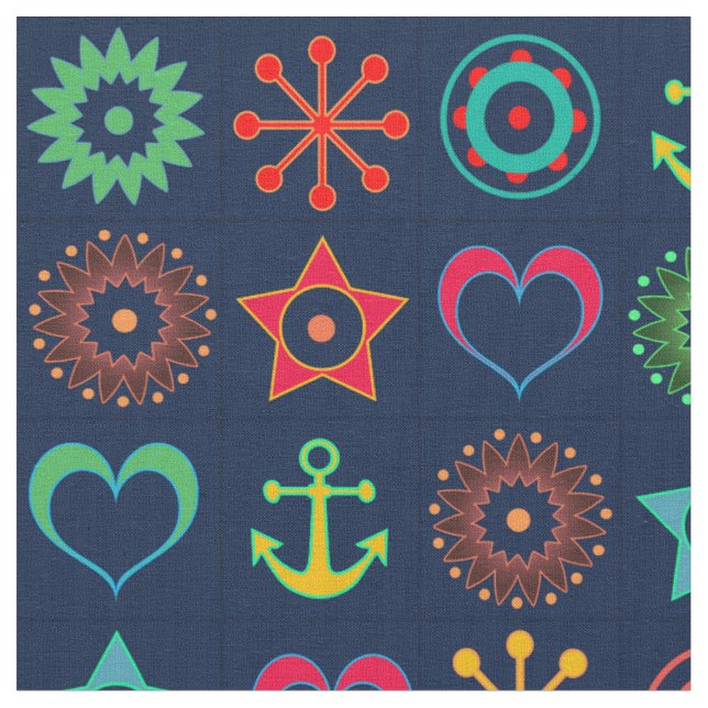 Abstract, funny, shapes, retro fabric (Close Up)