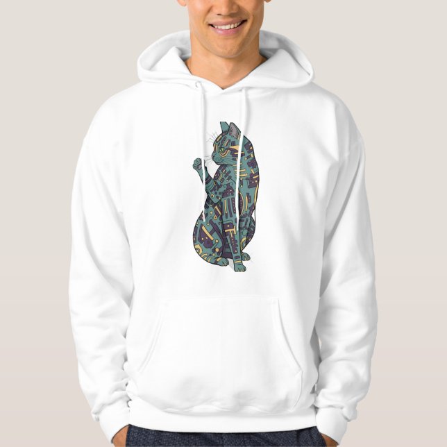 Abstract futuristic cat design hoodie (Front)