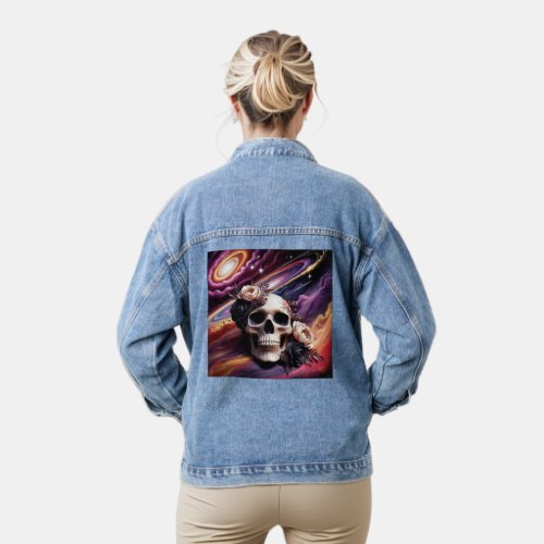 Abstract Galactic Skull Floral Denim Jacket