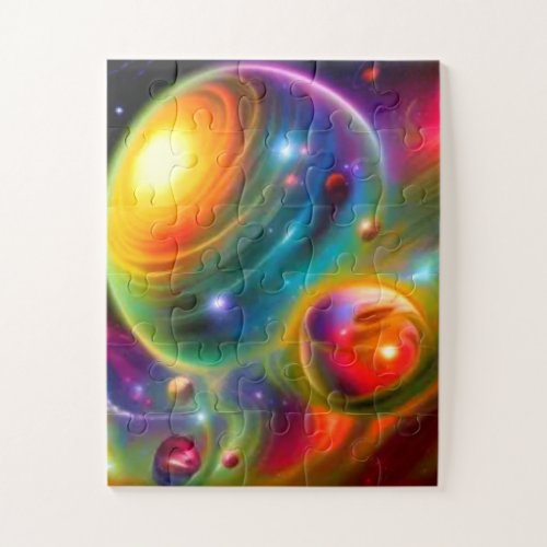 Abstract Galaxy Large Planets Bold Colors Jigsaw Puzzle