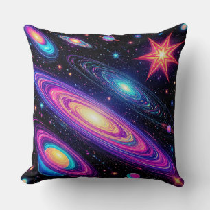 Abstract Galaxy Scene with Stars, Planets Throw Pillow