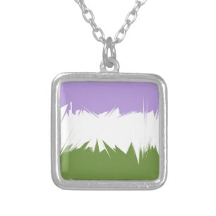 Abstract Genderqueer Pride Flag Silver Plated Necklace