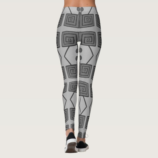 Abstract Geo Black & White Leggings (Back)