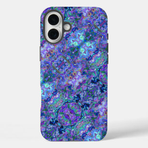 Abstract Geode Marbling in Peacock Colors iPhone 16 Plus Case
