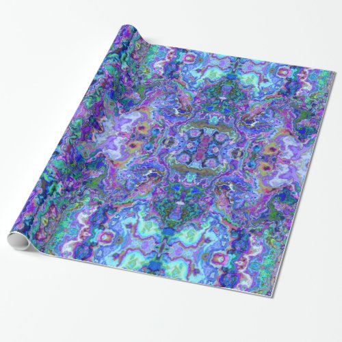 Abstract Geode Marbling in Peacock Colors Wrapping Paper