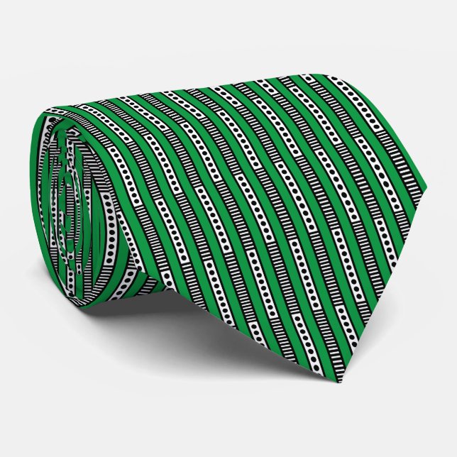 Abstract Geometric 030724 - B&W with Kelly Green Neck Tie (Rolled)