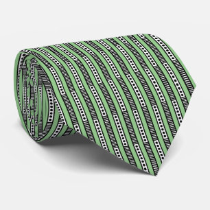 Abstract Geometric 030724 - B&W with Sage Green Neck Tie